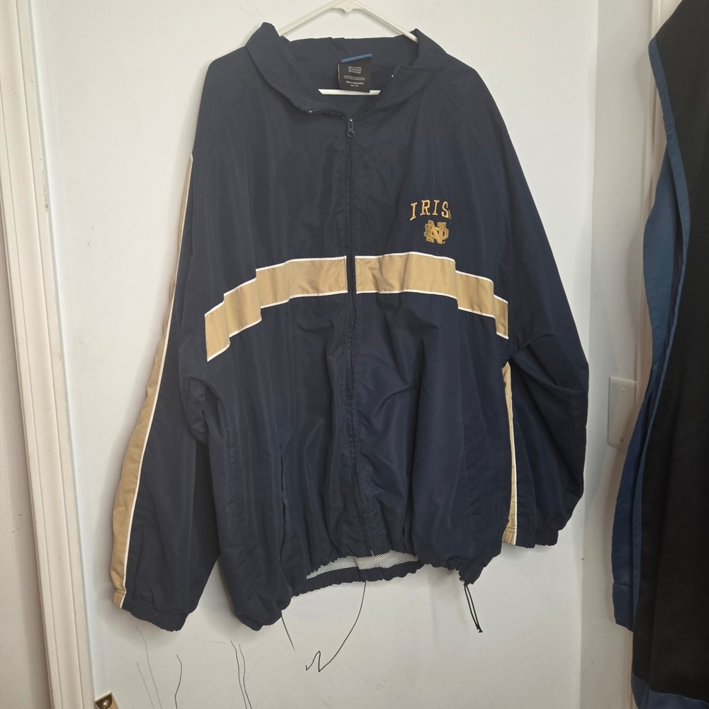 NCAA Notre Dame Fighting Irish Navy Gold Windbreaker Jacket Mens‎ 3XL Full Zip